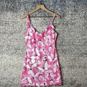 Elodie Pink Ruffle‎ Butterfly Print Mesh Sleeveless Mini Dress Size Medium